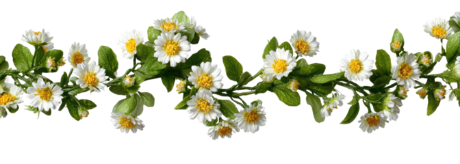 White flower garland with green leaves