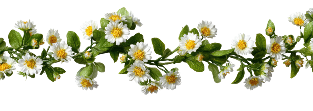 White flower garland with green leaves
