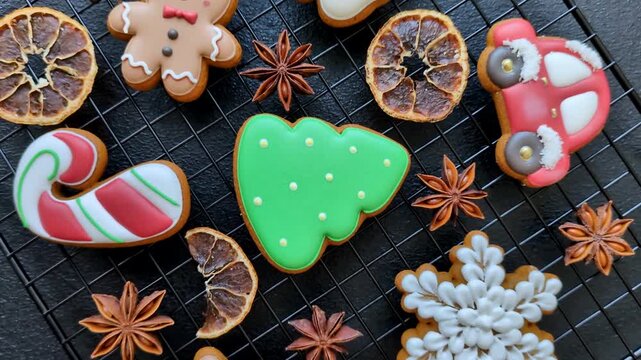 Christmas gingerbread cookies as winter holiday food background home decorations. Christmas gingerbread as wallpaper for your design