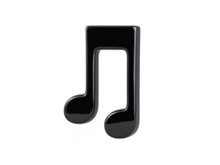 Glossy black music note icon isolated on transparent background symbolizing sound melody and audio perfect for digital design app interface or creative projects