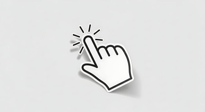 Hand cursor icon clicking on a digital interface with radiating lines
