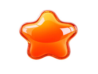 Glossy orange star shape with smooth surface, shiny reflection, and rounded edges, isolated on transparent background, evokes cheerful and playful mood, suitable for decoration or icon use