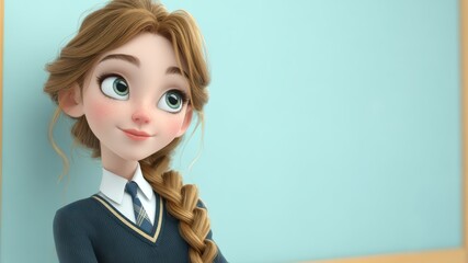 Young Girl in a School Uniform Smiles Confidently in a Bright Classroom Setting During the School Day