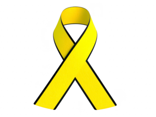 Yellow ribbon awareness symbol hope support charity isolated 3D illustration smooth texture bright color vertical orientation emotional expression of encouragement and solidarity