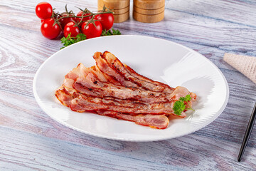 Fried pork bacon for breakfast