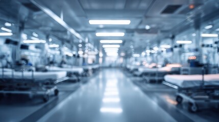 Fototapeta premium Blurred intensive care unit with beds and medical equipment in hospital
