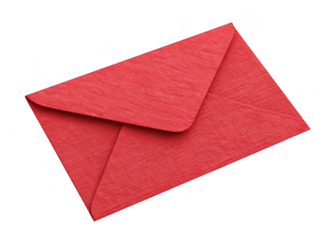 Red envelope textured paper closed isolated on transparency background used for invitation greeting or special occasion elegant and festive appearance