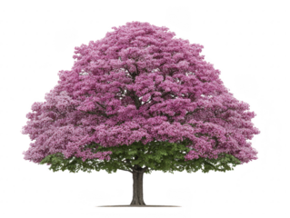 Pink flower tree lush foliage isolated on transparency background spring bloom vibrant color natural beauty large deciduous tree peaceful atmosphere detailed texture botanical illustration