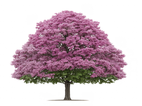 Pink flower tree lush foliage isolated on transparency background spring bloom vibrant color natural beauty large deciduous tree peaceful atmosphere detailed texture botanical illustration