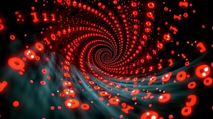 Red numbers swirl dynamically in a vortex, creating a sense of movement and energy. Abstract digital design conveys themes of technology and data analysis - Powered by Adobe