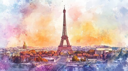 A painting of the Eiffel Tower in Paris