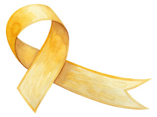 Yellow awareness ribbon in a watercolor style. Hand painted illustration for a support campaign or charity cause. Symbol of hope and solidarity for health issues.