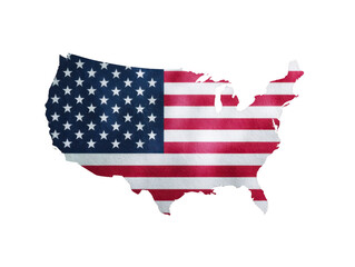 United States map silhouette with American flag overlay, featuring stars and stripes, symbolizing patriotism, national pride, and unity, suitable for Independence Day or government themes