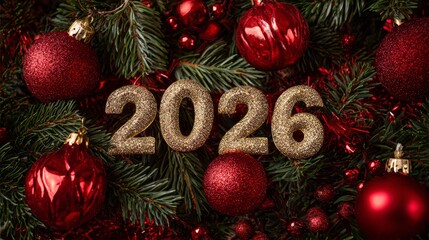 Christmas background with bold 2026 numbers