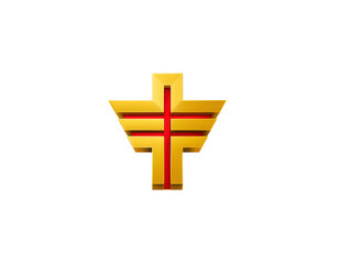 Obraz premium Golden cross with red lines, geometric design, isolated on transparent background, symbolizing strength, unity, and modern style, suitable for logos or emblems