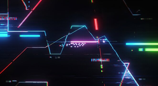 futuristic digital glitch background, RGB chromatic aberration, neon distortion lines and pixels - Powered by Adobe