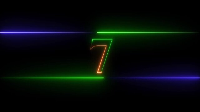 Neon glowing text number 7 icon and neon glowing Red And Green  number text sign icon animation black background 4k animation