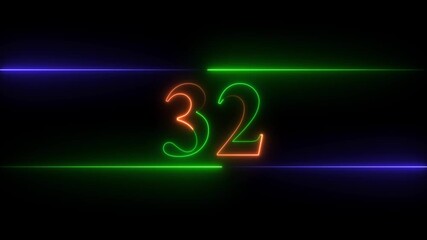 Neon glowing text number 32 icon and neon glowing Red And Green number text sign icon animation black background 4k animation - Powered by Adobe