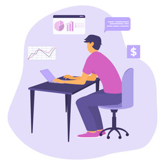 Young male freelancer and financial analytics