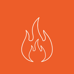White outline illustration shows a stylized flame with curved lines.