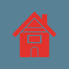 Red house icon with a roof window and door.