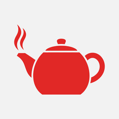 Red teapot with steam emanating from the spout illustration.