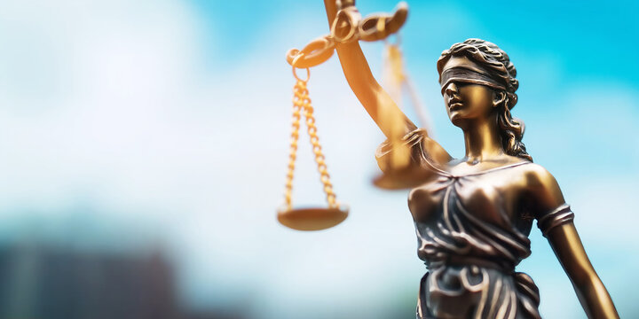 Statue of Lady Justice, with her eyes covered and holding scales, symbolizing the ideals of law, morality, and judicial power