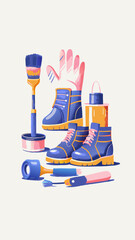 Tools for shoe customization watercolor image. Flat vector illustration.
