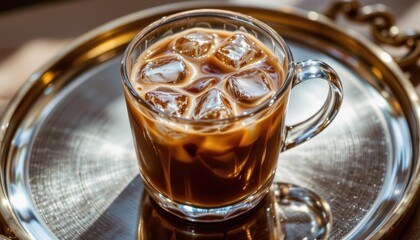 A mesmerizing flat lay scene captured through a mirror's reflective surface, bathed in a radiant golden glow that evokes warm, sunny vibes