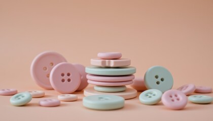 A scene with a minimalist, unobtrusive background rendered in a smooth, muted pastel hue perhaps a gentle blush or soft cream serving as a tranquil canvas, In the foreground, a collection of layered