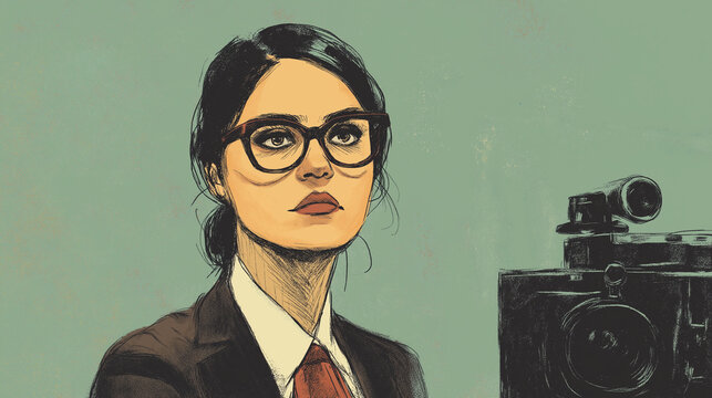 Female Director — Comic Style Portrait of a Woman Behind the Camera