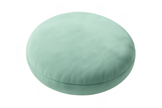 Round mint green fabric pouf on transparent background