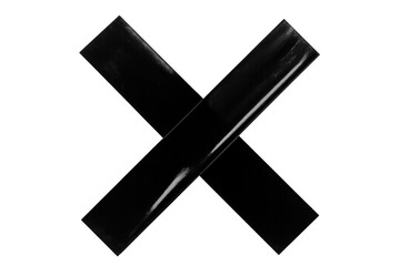 Obraz premium Black insulating tape forming an x mark, symbolizing error, denial, prohibition, banning, or wrong choice on transparent background