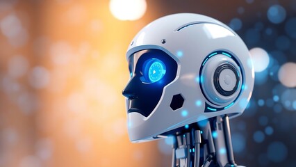 3D Robot Face with Blue Bokeh