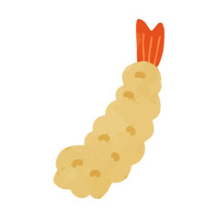 海老天ぷら　水彩風手描きベクターイラスト