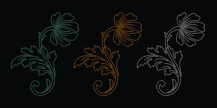 Flower Rhinestone Design, Transfer Rhinestone Template, Hotfix Rhinestone Transfer Flower vector design, Crystal flower rhinestone design,