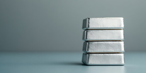 A neat stack of four precious bullion bars glistens in the light, symbolizing wealth, investment, and security. Its reflective surface accentuates the metallic texture.