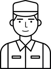 Minimalist Mailman Character with Cap and Uniform Line Drawing Vector Illustration