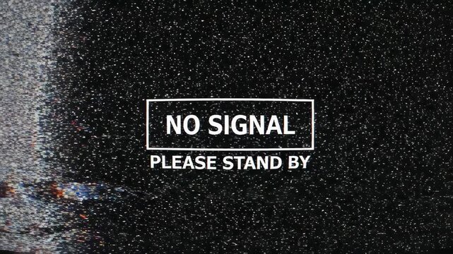 A screen displaying a no signal message with static and noise, indicating a problem with the television broadcast or connection please stand by
