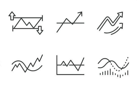 Forex Line Icons. Line style icons of forex trading: support and resistance levels, breakout detection, trend reversal signal,