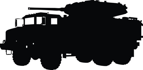 Obraz premium Military armored vehicle silhouette vector illustration for defense and security design projects 