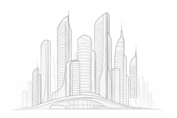 Futuristic city skyline creating a seamless backdrop for modern urban development and innovative architectural concepts, transparent background
