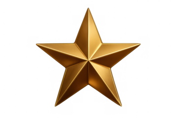 Golden five-pointed star 3d rendering symbolizing quality achievement and premium rating on transparent background