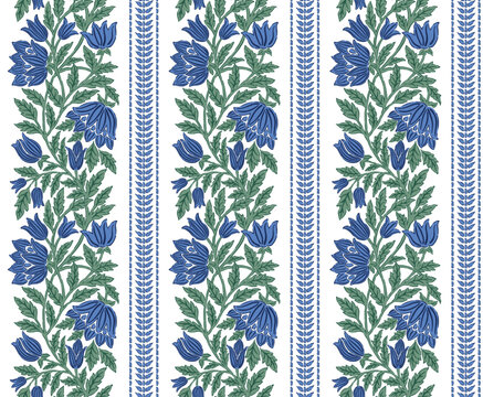 Stripe Block Print,Floral stripe pattern ,boho flower repeat, Vintage flower design, Stripe flower