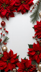 針葉の繊細な先端と花弁の滑らかな曲線が響き合い白い背景で清潔感を保ちながら祝祭の暖かさを丁寧に伝える構成. 生成AI