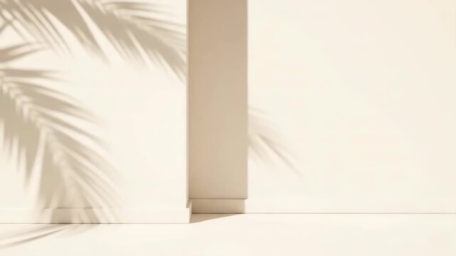 Minimalist palm leaf shadows on wall natural sunlit loop