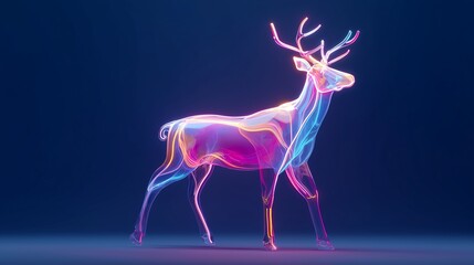 Vibrant neon deer sculpture glows with futuristic energy