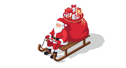 Obraz premium Santa on a sledge with gifts in isometric style for christmas celebration