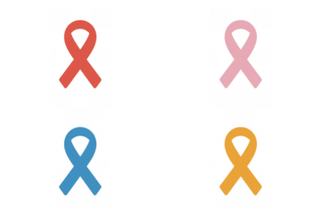 Colorful various awareness ribbons symbolizing support for causes like cancer research on transparent background