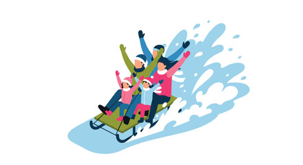 Family enjoying a fun sledding adventure in winter landscape